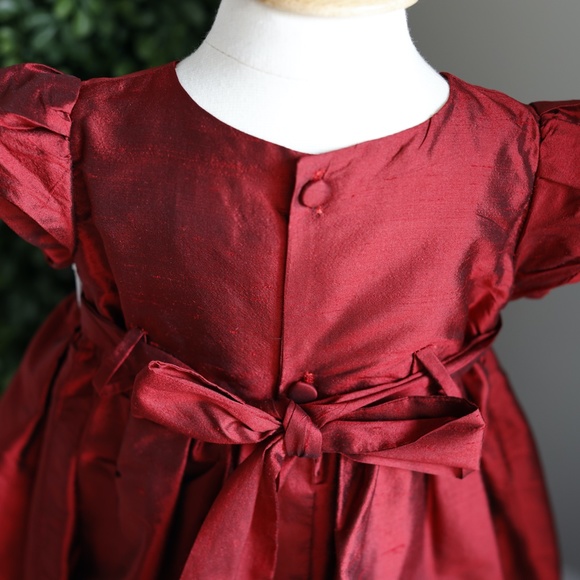 Girl's Red Shantung Silk Dress 18/24 Month Ivory Trim Special Occasion Portrait - Picture 7 of 8
